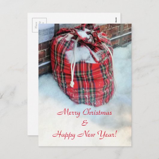 Santa Claus Bag in sneeuw Feestdagenkaart (Voorkant / Achterkant)