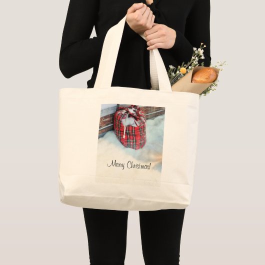 Santa Claus Bag in sneeuw Grote Tote Bag (Voorkant (product))