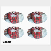 Santa Claus Bag in sneeuw Ovale Sticker (Vel)