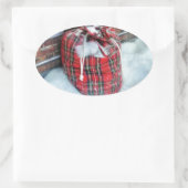 Santa Claus Bag in sneeuw Ovale Sticker (Tas)