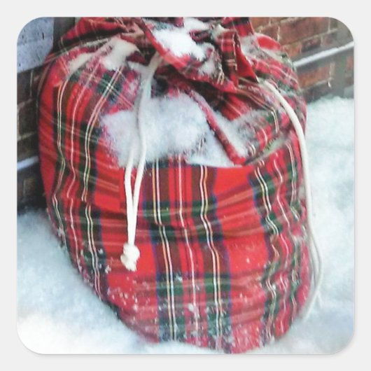Santa Claus Bag in sneeuw Vierkante Sticker (Voorkant)
