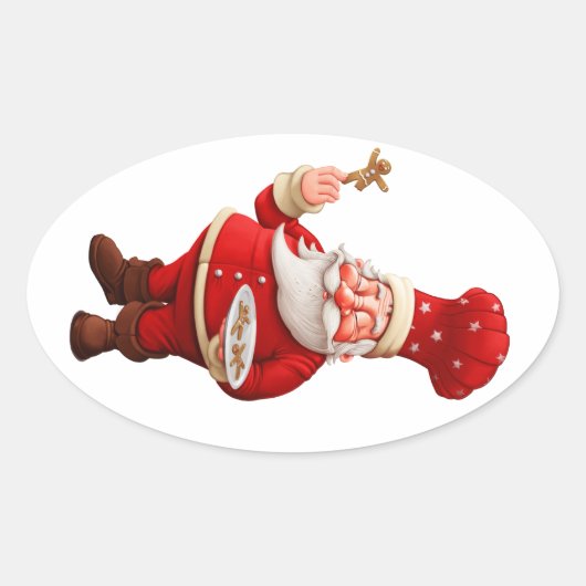 Santa Claus Bakes Gingerbrood Ovale Sticker (Voorkant)