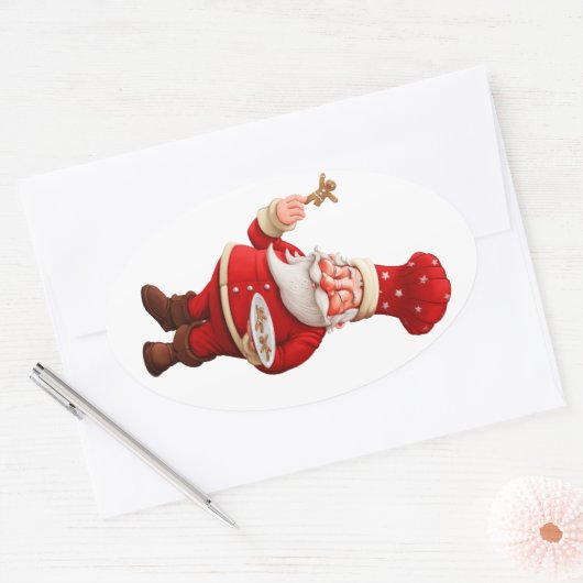 Santa Claus Bakes Gingerbrood Ovale Sticker (Envelop)
