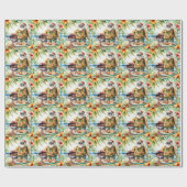 Santa Claus Barbecue op het strand Cadeaupapier (Vlak)