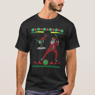 Santa Claus Baseball Player Hits Ball Ugly Christm T-shirt