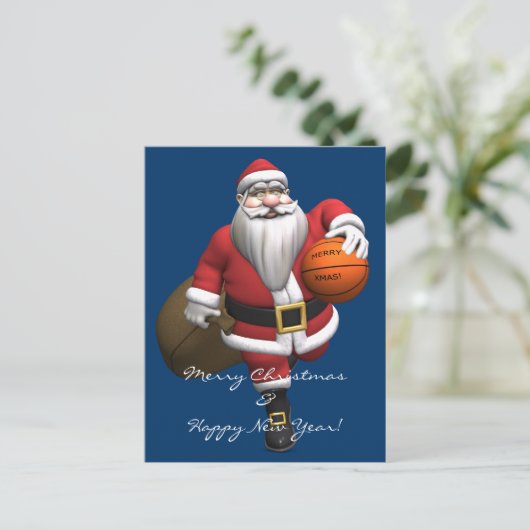 Santa Claus Basketball Player Feestdagenkaart (Staand voorkant)