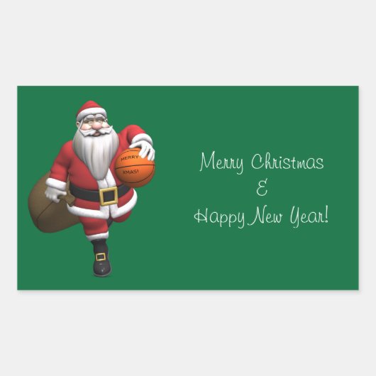 Santa Claus Basketball Player Rechthoekige Sticker (Voorkant)