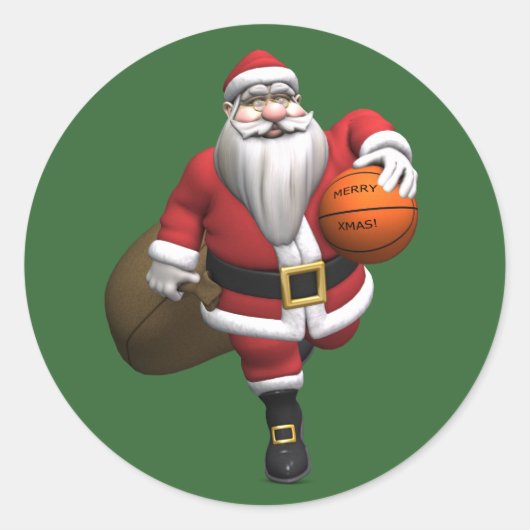 Santa Claus Basketball Player Ronde Sticker (Voorkant)