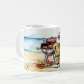 Santa Claus Beach BBQ Koffie Mok – Fun Tropical (Voorkant links)