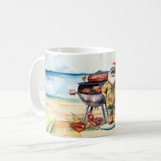Santa Claus Beach BBQ Koffie Mok – Fun Tropical (Voorkant links)
