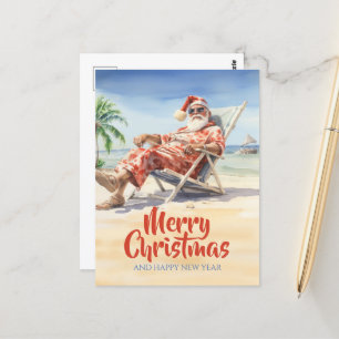 Santa Claus Beach Waterverf Briefkaart