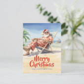 Santa Claus Beach Waterverf Briefkaart (Staand voorkant)