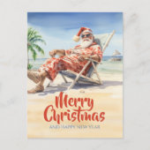 Santa Claus Beach Waterverf Briefkaart (Voorkant)
