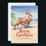 Santa Claus Beach Waterverf Feestdagenkaart<br><div class="desc">Sinterklaas Grappige Tekening,  cartoon waterverf Illustratie,  drink Cocktail Zon,  Vader Vrolijke Feestelijke Stoel,  Resort Happy Sand Vrolijk,  Oceaan zee Kerstvakantie,  man Xmas Tropical,  Strand Sinterklaas</div>