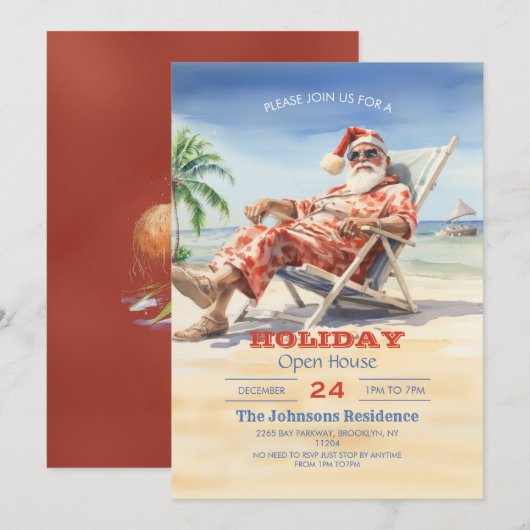 Santa Claus Beach Waterverf Kaart (Voorkant / Achterkant)