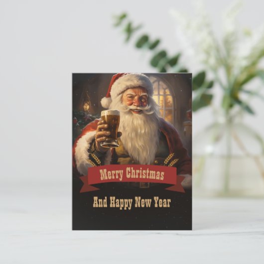 Santa Claus Beer Briefkaart (Staand voorkant)