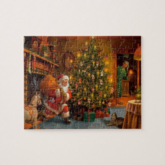 Santa Claus bezorgt kerstcadeaus Jigzaag Puzzle Legpuzzel (Horizontaal)