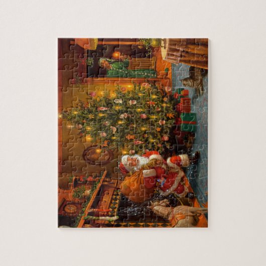 Santa Claus bezorgt kerstcadeaus Jigzaag Puzzle Legpuzzel (Verticaal)