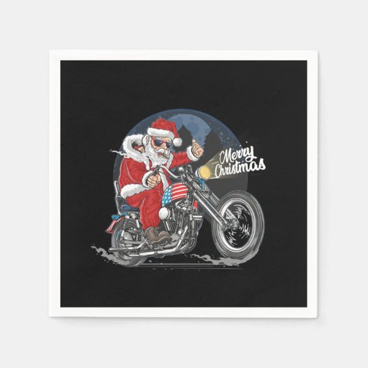 Santa Claus Biker US Flag Motorcycle kerstcadeau Servet (Voorkant)