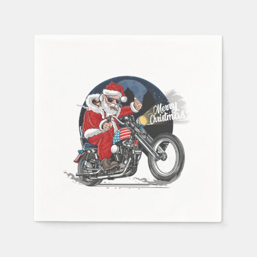 Santa Claus Biker US Flag Motorcycle kerstcadeau Servet (Voorkant)