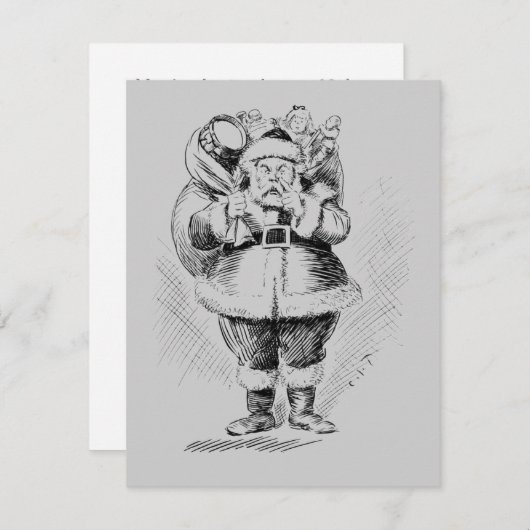 Santa Claus Black en White Illustration Kaart (Voorkant / Achterkant)