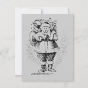 Santa Claus Black en White Illustration Kaart