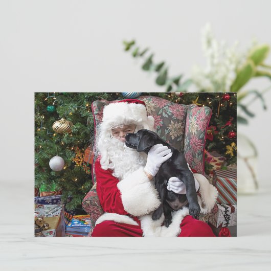 Santa Claus Black Lab Dog Christmas Cute Puppy Feestdagenkaart (Staand voorkant)