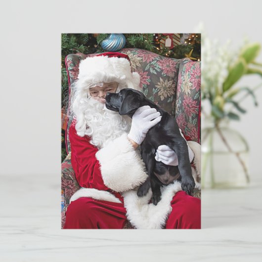 Santa Claus Black Lab Puppy Dog Labrador Kerstmis Feestdagenkaart (Staand voorkant)