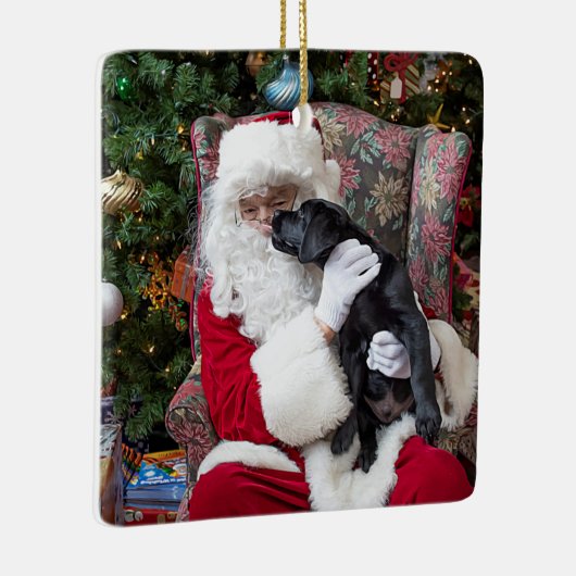 Santa Claus Black Labrador-kerstpop Keramisch Ornament (Rechts)