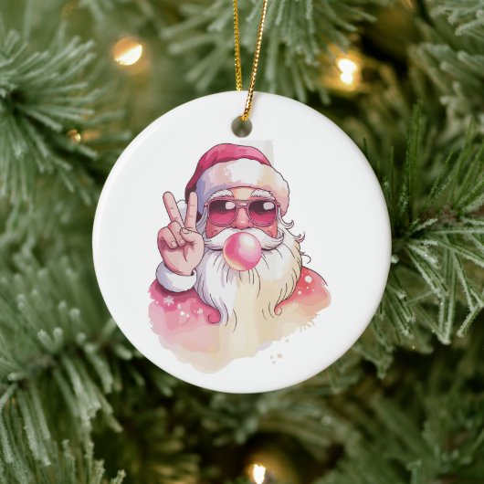 Santa Claus Blowing Bubble Gum Pink Sunglasses  Keramisch Ornament (Boom)