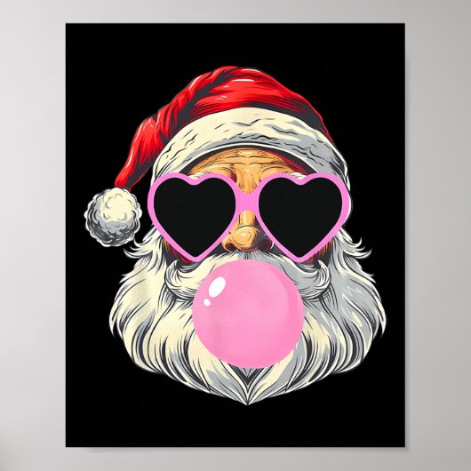 Santa Claus Blowing Bubble Gum Pink Sungles Christ Poster (Voorkant)
