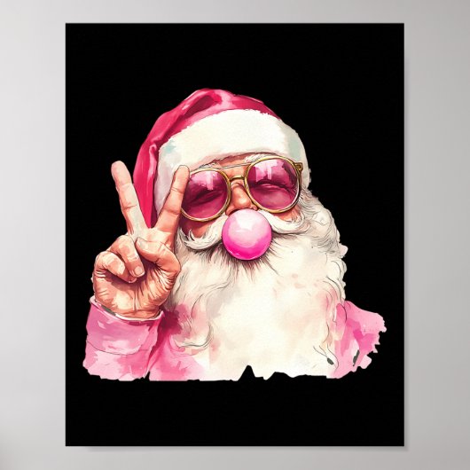 Santa Claus Blowing Bubble Gum Pink Sungles Christ Poster (Voorkant)
