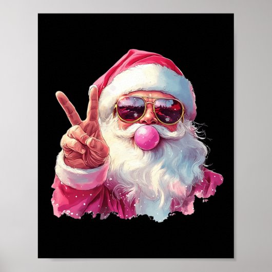 Santa Claus Blowing Bubble Gum Pink Sungles Christ Poster (Voorkant)