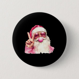 Santa Claus Blowing Bubble Gum Pink Sungles Christ Ronde Button 5,7 Cm