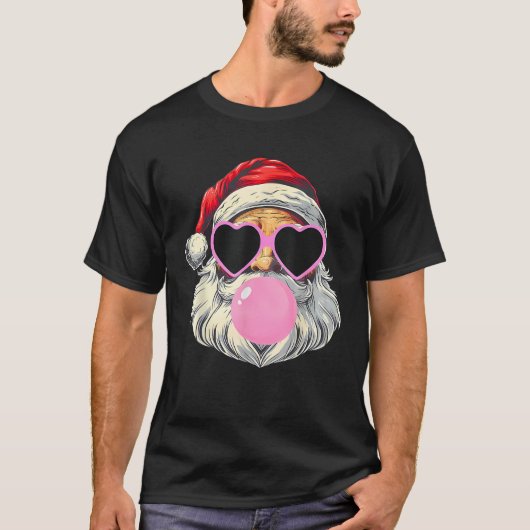 Santa Claus Blowing Bubble Gum Roze Zonnebril Chr T-shirt (Voorkant)