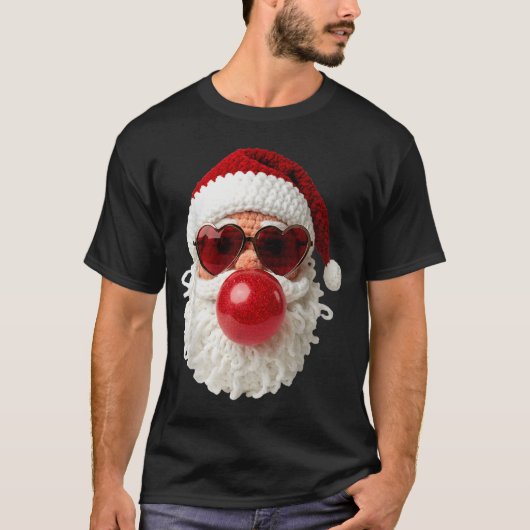 Santa Claus Blowing Yarn Crochet Bubble Gum Heart T-shirt (Voorkant)