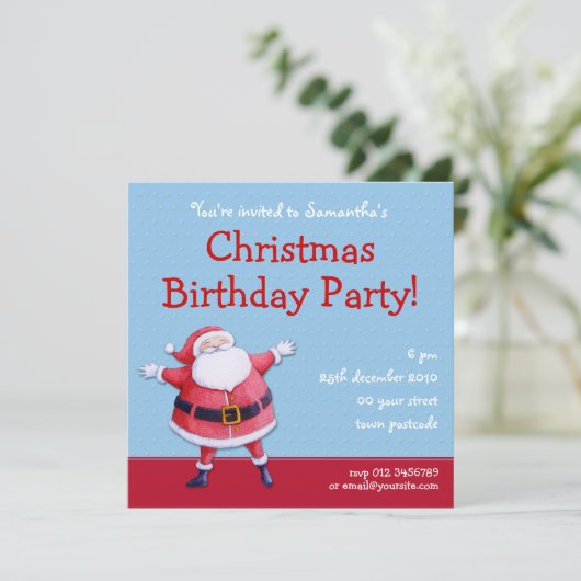 Santa Claus blue Kerstmis Uitnodiging (Staand voorkant)