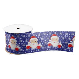 Santa Claus Blue Snowflakes, kerstmis, 3 inch bree Satijnen Lint
