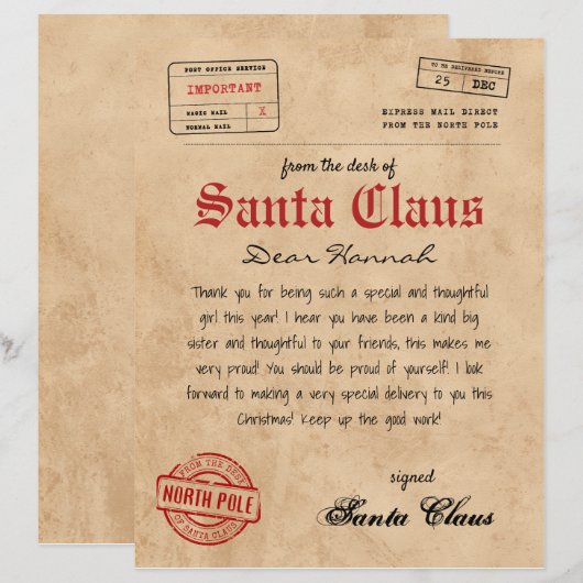 Santa Claus Brief van Santa Printable (Voorkant / Achterkant)