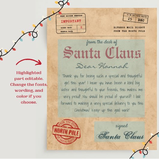 Santa Claus Brief van Santa  Printable
