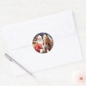 Santa Claus Brown Horse | Rustiek Boerderij Kerst Ronde Sticker (Envelop)
