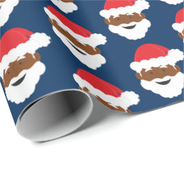 Santa Claus Brown Skin Blue Kerstmis Cadeaupapier