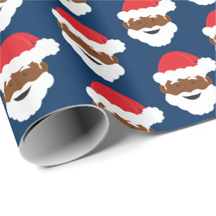 Santa Claus Brown Skin Blue Kerstmis Cadeaupapier