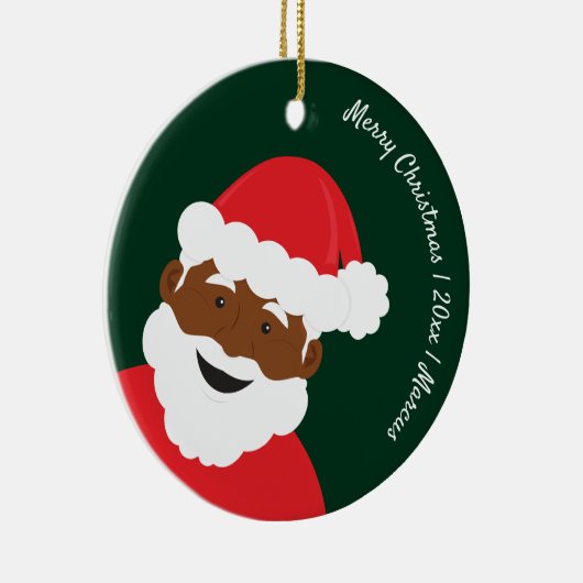 Santa Claus Brown Skin Name Year Merry Kerstry Keramisch Ornament (Rechts)