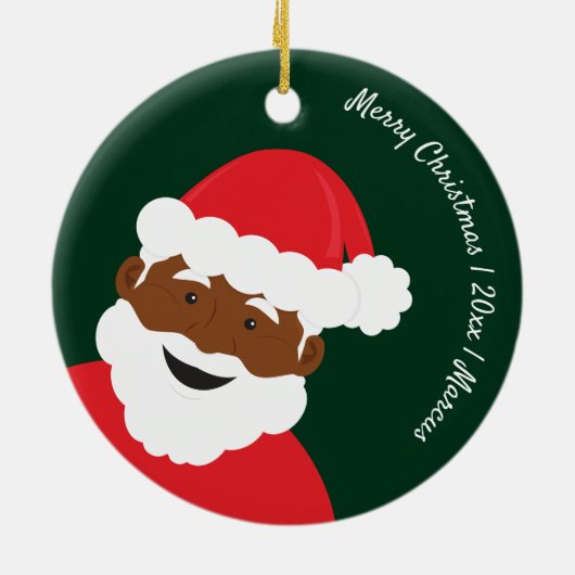 Santa Claus Brown Skin Name Year Merry Kerstry Keramisch Ornament (Achterkant)