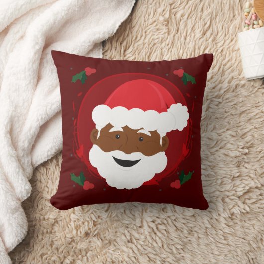 Santa Claus Bruine Huid Rood Holly Kerstmis Kussen (Deken)