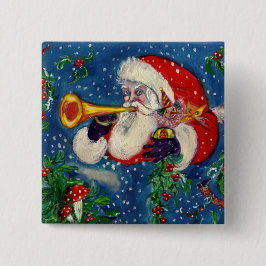 SANTA CLAUS BUGLER Musical Kerstnacht Vierkante Button 5,1 Cm