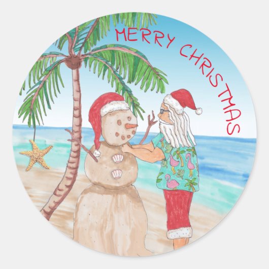 Santa Claus Building Sandy Snowman Kerstmis Ronde Sticker (Voorkant)
