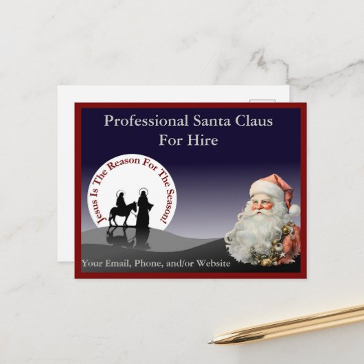 Santa Claus Business Card Postcard Briefkaart (Voorkant / Achterkant in situ)