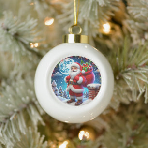 Santa Claus Cadeaus onder een sterrenhemel Keramische Bal Ornament